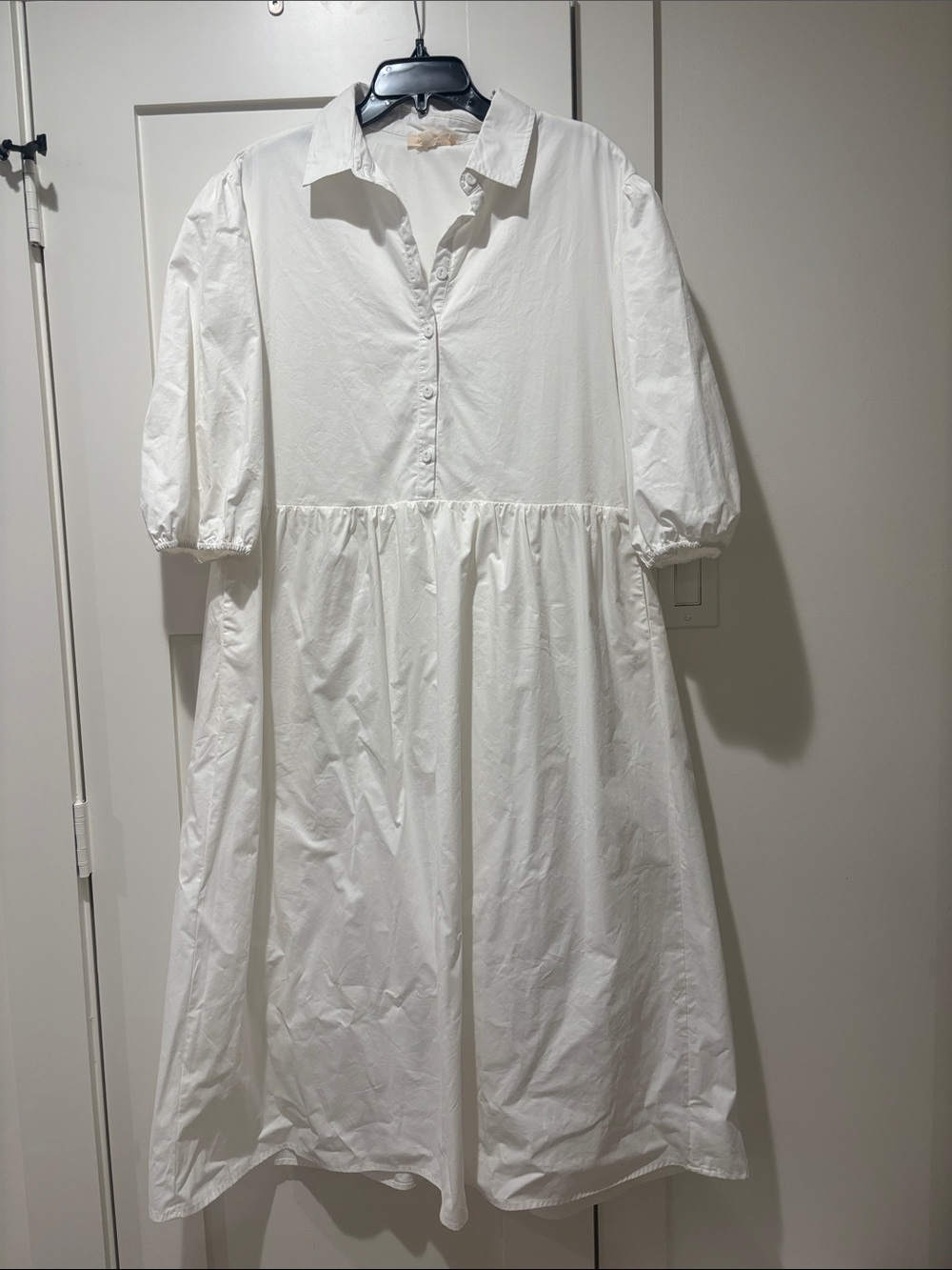 Listicle White Puff-Sleeve Collared Dress